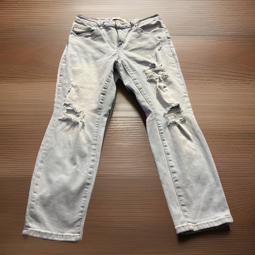 Judy Blue Boyfriend Fit Jeans Mid Rise Distressed Denim Medium Wash Size 11/30